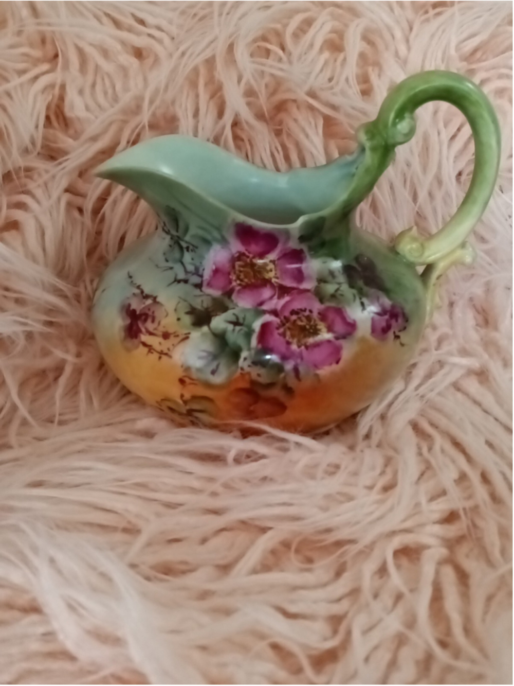 Tresseman & Vogt Limoges france pitcher flowers multicolor pitcher Green yellow - Picture 1 of 16
